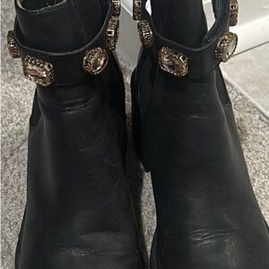 Steve Madden Black Ankle Boots with Gold Accents